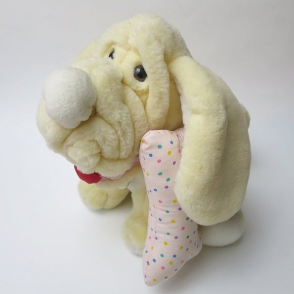 Vintage 80s Wrinkles Plush Dog With Bone! - Picture 1 of 9